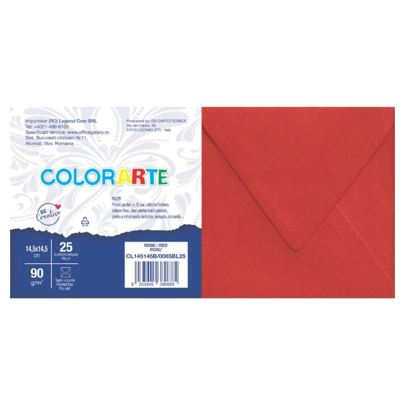 Plic Invitație Fantasia Roșu 145x145mm 90g/mp 25 Buc/Set - Colorarte