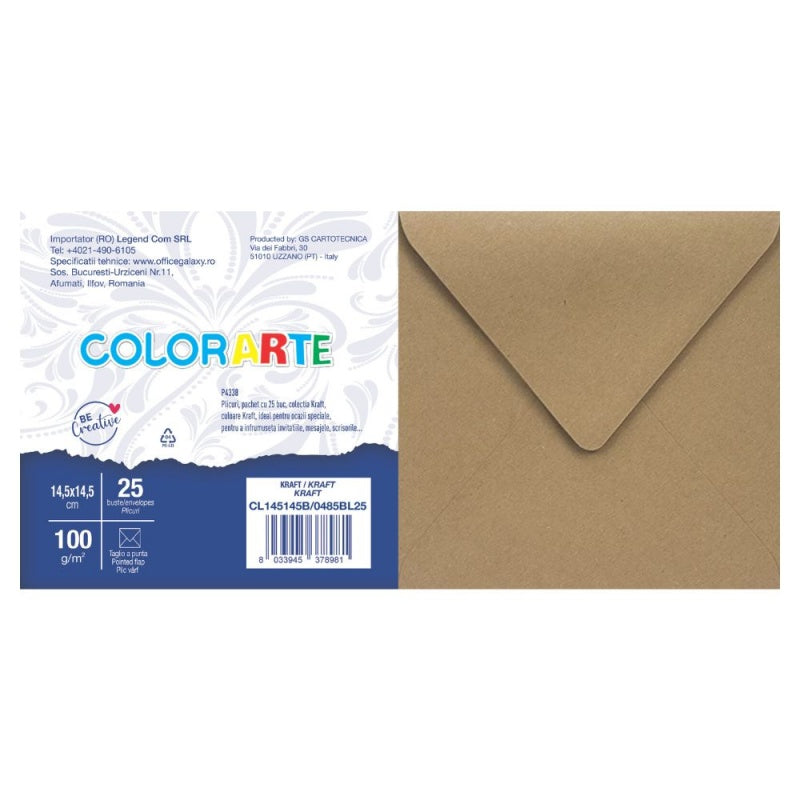 Plic Invitație Kraft 145x145mm 90g/mp 25 Buc/Set - Colorarte