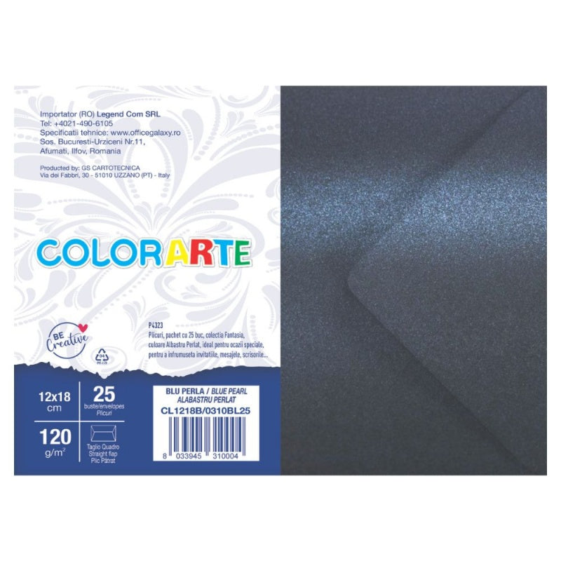 Plic Invitație Perla Albastru Perlat 120x180mm 120g/mp 25 Buc/Set - Colorarte