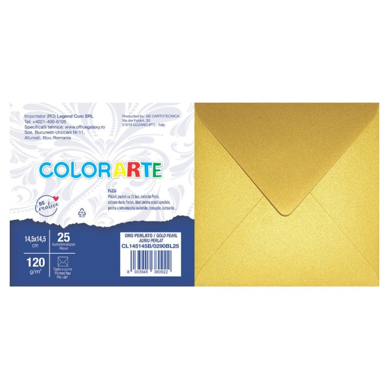 Plic Invitație Perla Auriu Perlat 145x145mm 120g/mp 25 Buc/Set - Colorarte