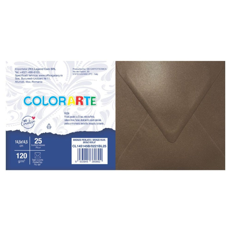 Plic Invitație Perla Bronz Perlat 145x145mm 120g/mp 25 Buc/Set - Colorarte