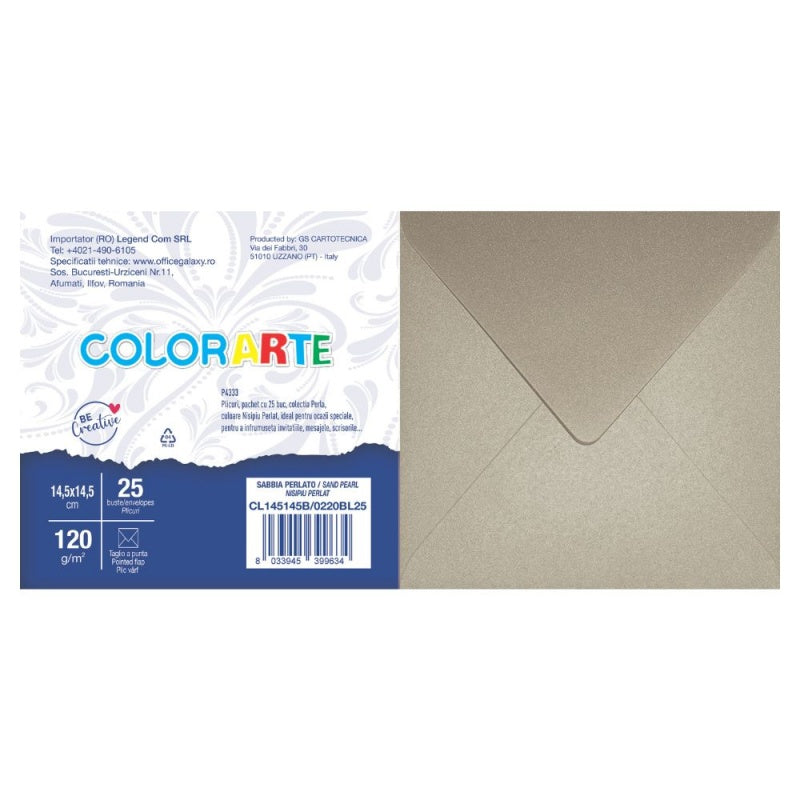 Plic Invitație Perla Nisipiu Perlat 145x145mm 120g/mp 25 Buc/Set - Colorarte