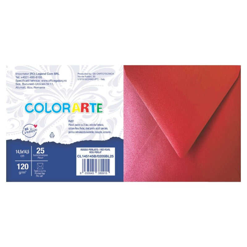 Plic Invitație Perla Roșu Perlat 145x145mm 120g/mp 25 Buc/Set - Colorarte