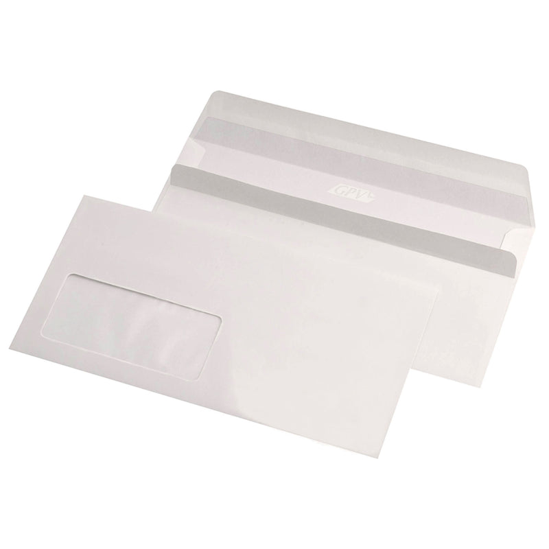 Plic DL Autoadeziv 80 g/mp 110 x 220 mm Alb cu Fereastră Stângă 45 x 90 mm 1000 buc GPV