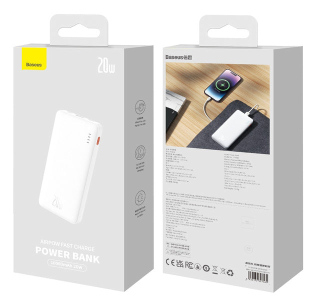 Baterie Externă Airpow 10000mAh 20W Cablu USB-C Alb - Baseus