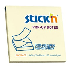 Notes adeziv Stick'n, Pop-Up galben pastel, 76 x 76 mm, 100 file