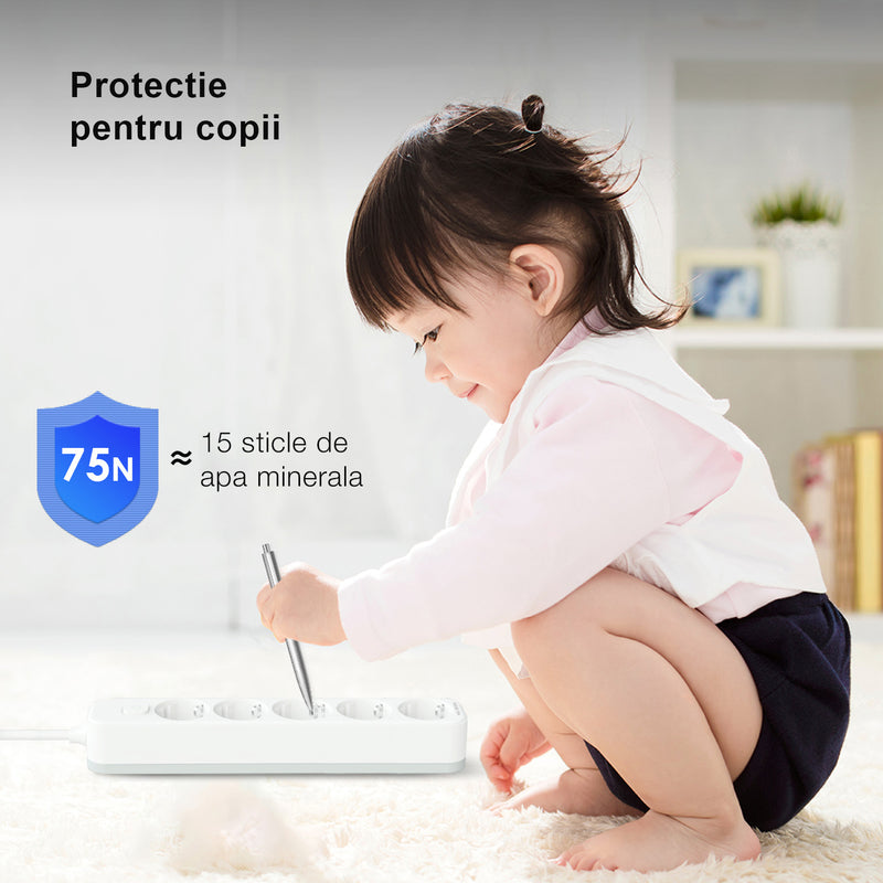 Prelungitor 5 Prize 3 m cu Protecție Copii și Întrerupător Deli