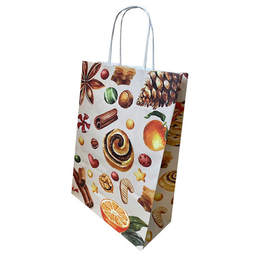 Pungă de Hârtie cu Mâner Răsucit 18x8x22 cm Prăjituri de Crăciun Papiroti