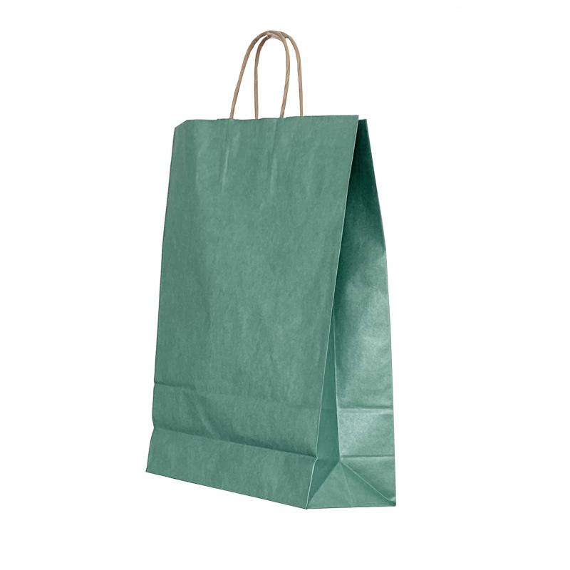 Pungă Cadou din Hârtie cu Mâner Răsucit 18 x 8 x 22 cm Verde cu Interior Maro Papiroti