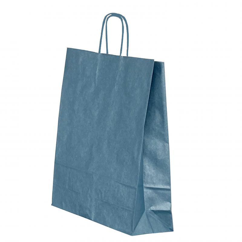 Pungă Cadou din Hârtie cu Mâner Răsucit 22 x 10 x 31 cm Albastră Lucioasă cu Interior Alb Papiroti