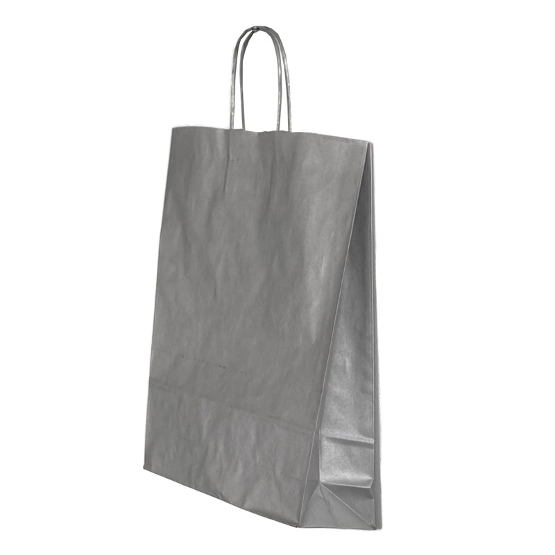 Pungă de Hârtie cu Mâner Răsucit 32x12x41 cm Argintiu/Alb Papiroti