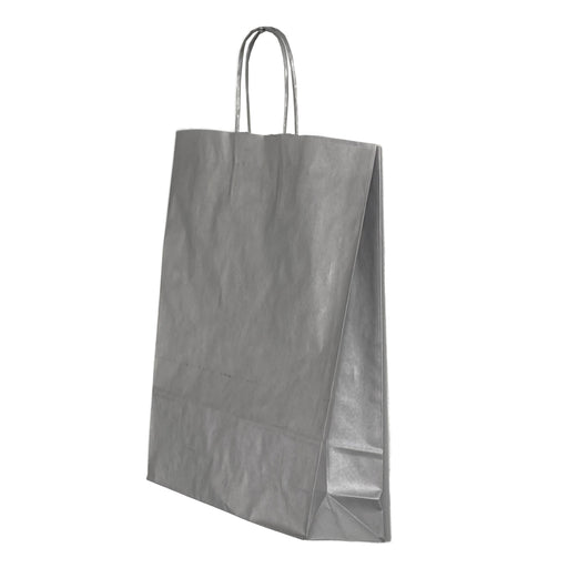 Pungă de Hârtie cu Mâner Răsucit 32x12x41 cm Argintiu/Alb Papiroti