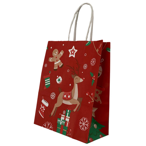 Pungă Hârtie Mâner Răsucit 32 x 12 x 41 cm Roșu/Alb Cerb Crăciun Papiroti