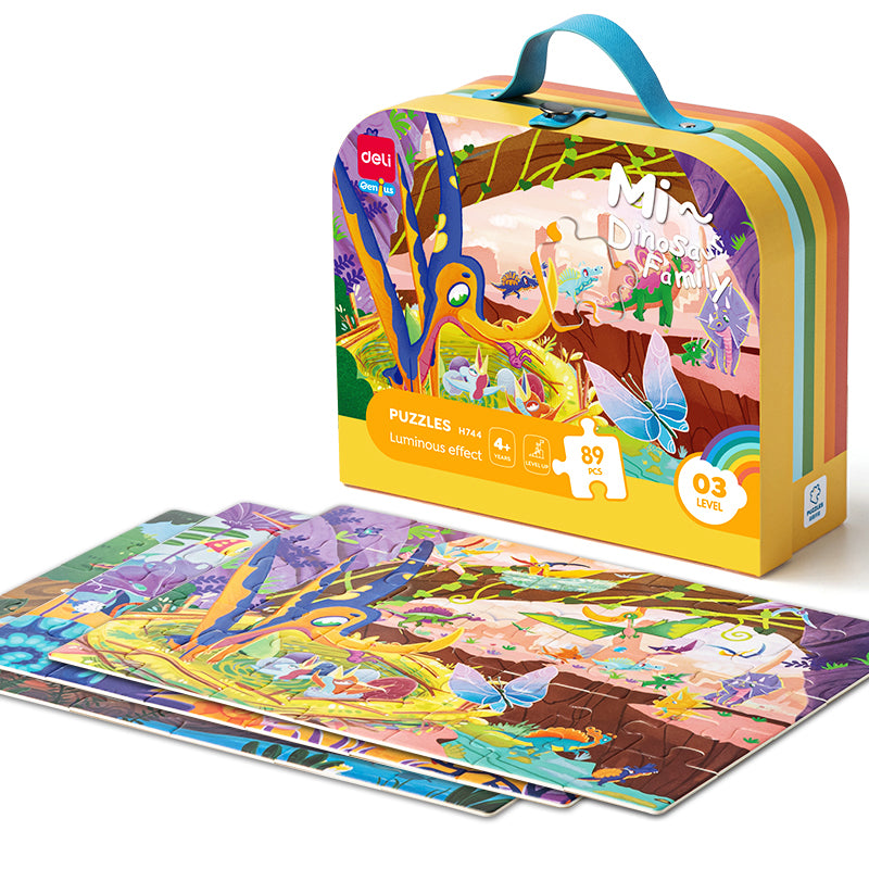 Puzzle Gigant Cadou 89 Piese cu Efect Luminos Dinozauri Deli