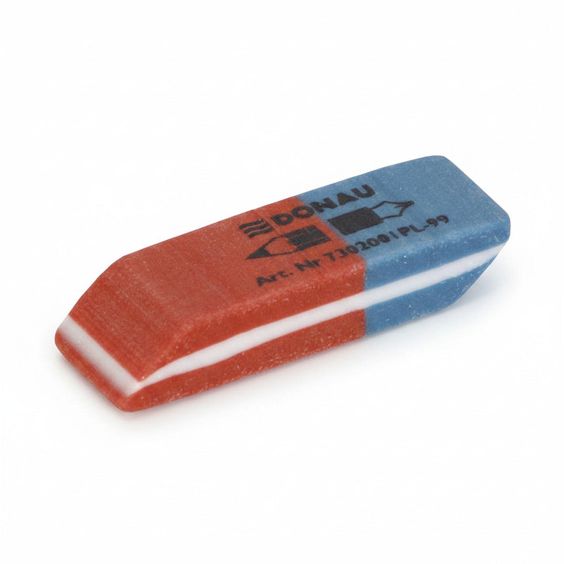 Radiera cauciuc pentru creion/cerneala, 40x14x8mm DONAU - rosu/albastru