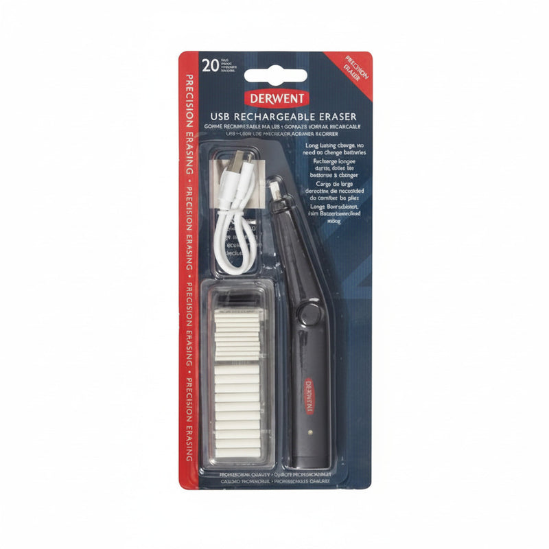 Radiera electrica Derwent Professional, reincarcabila, cablu USB si 20 de rezerve incluse, negru