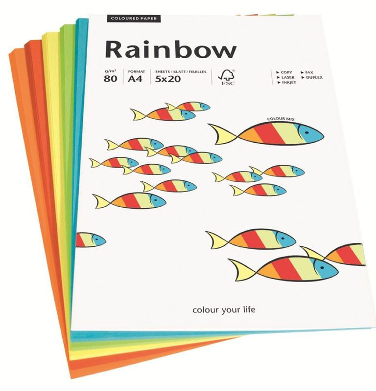 Hârtie copiator color 5 Culori Mix Intense, Rainbow, format A4, 80g, top 100 coli