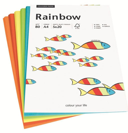 Hârtie copiator color 5 Culori Mix Intense, Rainbow, format A4, 80g, top 100 coli