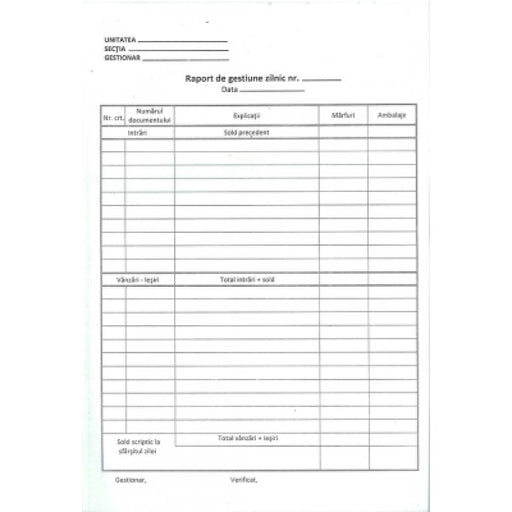 Raport de Gestiune Zilnic Autocopiativ A4 2 Exemplare Nebo