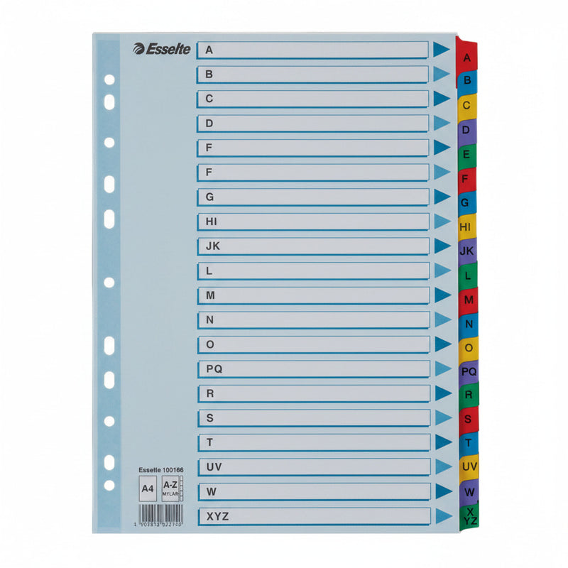 Separator index carton Mylar A-Z Esselte 225 x 297 mm