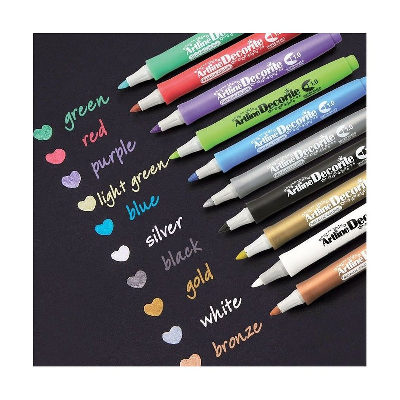 Set Markere Decorite Vârf Rotund 1 mm 10 Culori Metalizate cu Folie Magnetică Artline