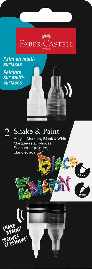 Markere Acrilice Shake&Paint Alb-Negru 2 Buc Faber-Castell