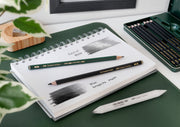 Set Creioane Grafit Mat Pitt și Castell 9000 cu Radieră și Ascuțitoare Faber-Castell