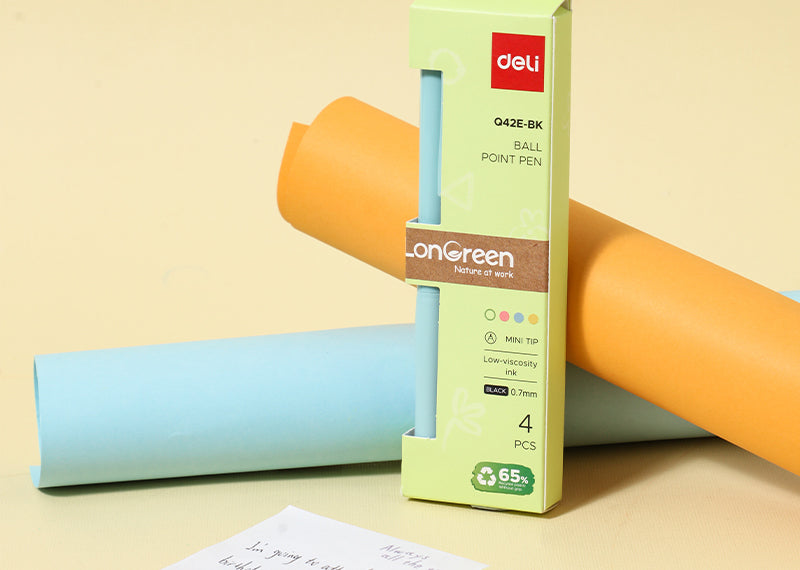 Pix cu Mecanism Longreen 0,7 mm Corp Pastel Negru Plastic Reciclat 4 Buc Deli