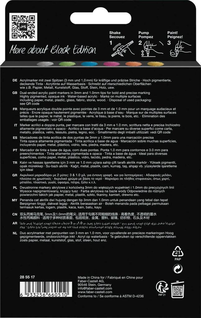 Markere Acrilice Shake&Paint Culori Metalizate 6 Buc Faber-Castell