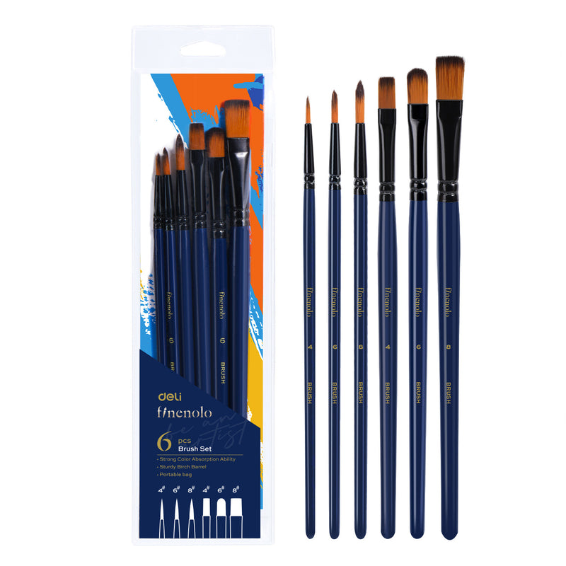 Set 6 Pensule Profesionale Soft 3 Vârf Rotund 3 Vârf Teșit Nr. 4, 6, 8 Deli