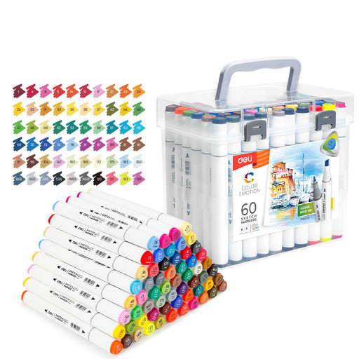 Set 60 Markere Sketch Color Emotion Vârf Dublu 1/7 mm Deli