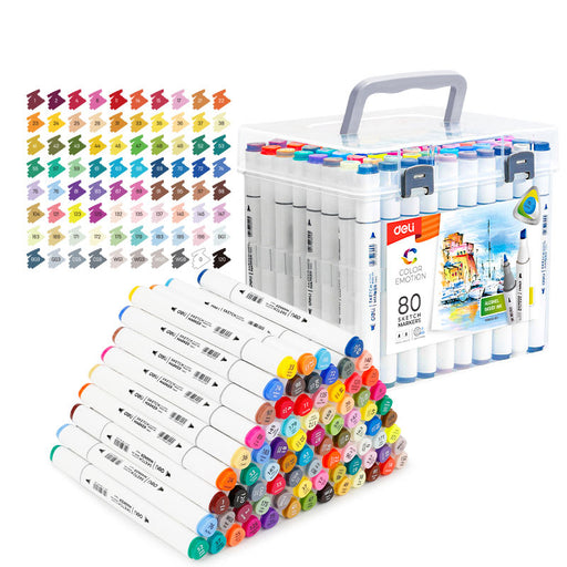 Set 80 Markere Sketch Color Emotion Vârf Dublu 1/7 mm Deli