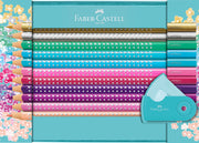 Set Cadou 20 Creioane Colorate Sparkle cu Ascuțitoare Sleeve Faber-Castell