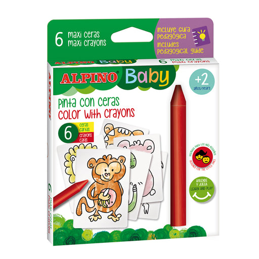 Creioane Cerate Baby 6 Culori/Set cu 6 Carduri cu Animale Alpino