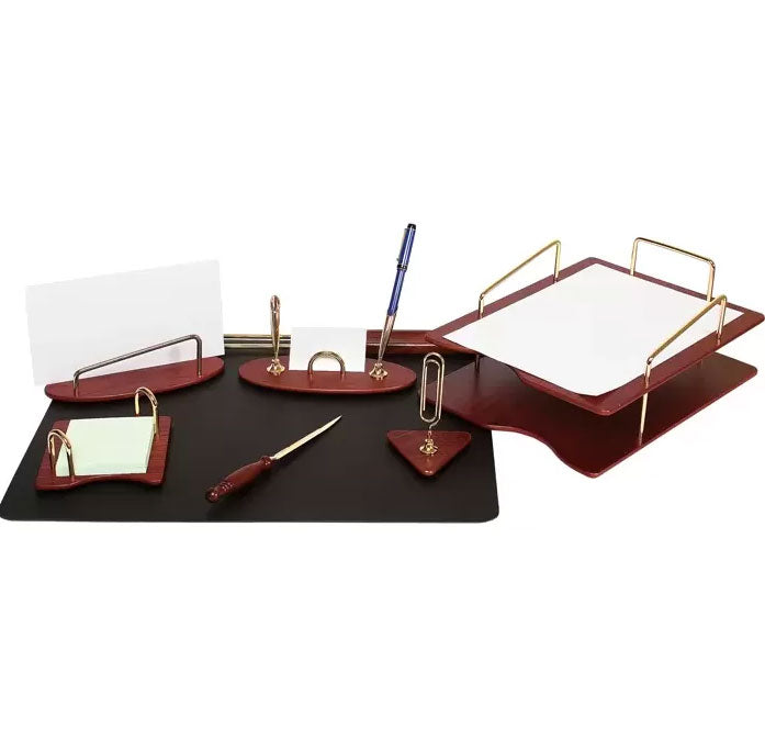 Set de birou din lemn vișiniu 7 piese Forpus