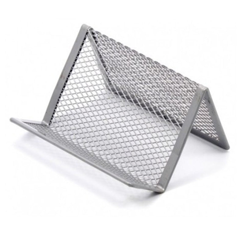Suport cărți de vizită mesh metalic argintiu Fornax pentru birou, 10x12cm