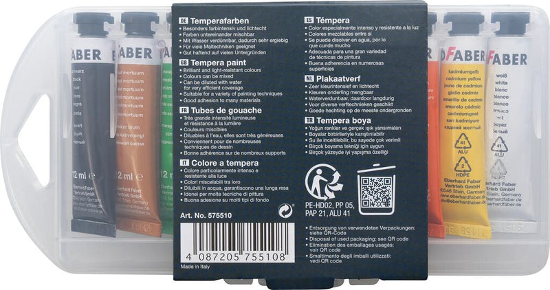 Tempera 10 Culori 12 ml în Cutie de Plastic Eberhard Faber