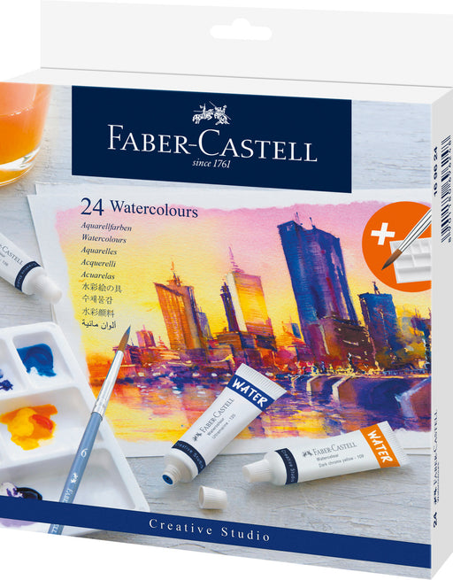 Tempera Acuarele 24 Culori 9 ml cu Paletă Faber-Castell