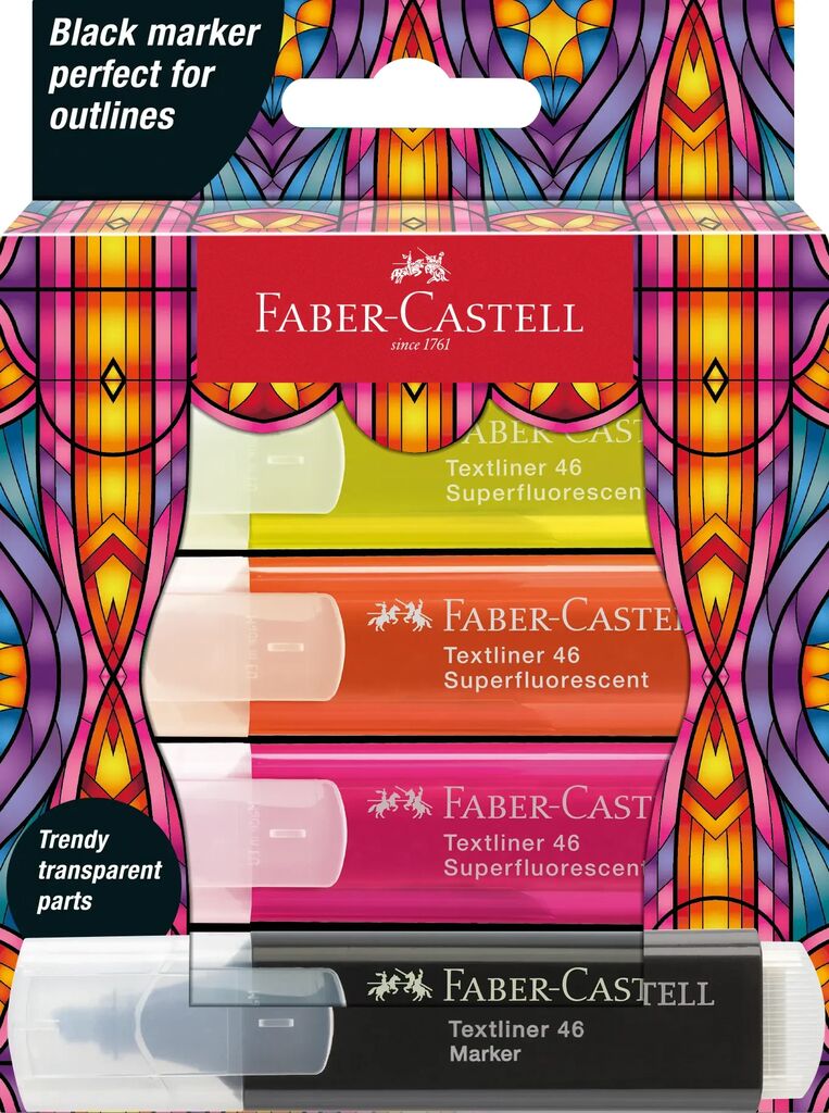 Textmarker Superfluorescent Ediție Specială Glassy 4 Culori Faber-Castell