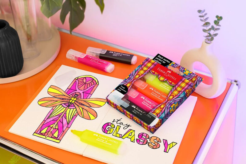 Textmarker Superfluorescent Ediție Specială Glassy 4 Culori Faber-Castell